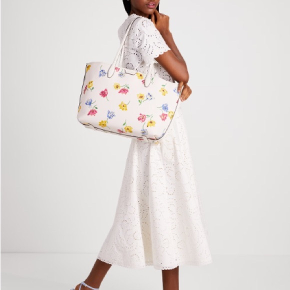 Kate Spade Sutton Large Tote Bag Ivory Tulip Toss Cream Floral Purse KB293 - Picture 7 of 7